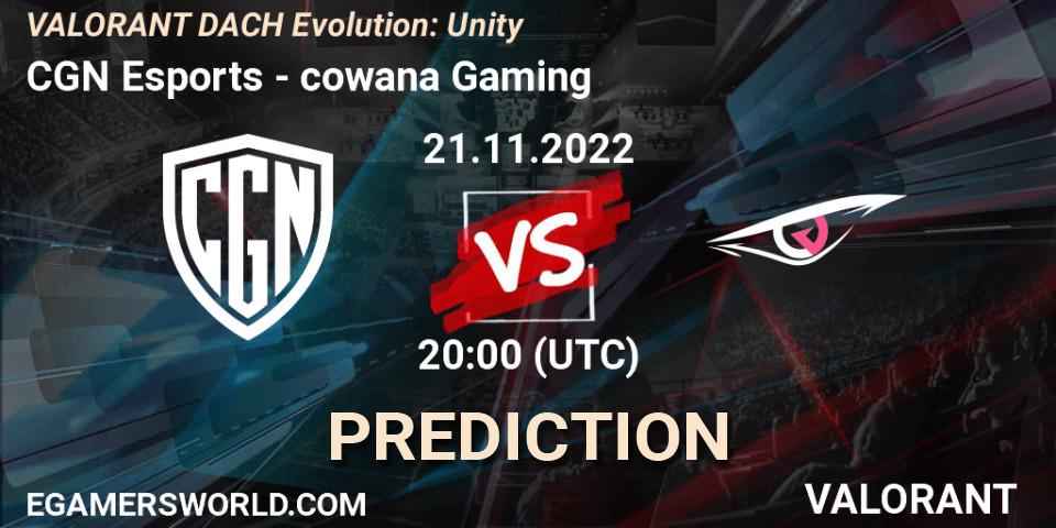 CGN Esports vs cowana Gaming: Match Prediction. 21.11.2022 at 20:00, VALORANT, VALORANT DACH Evolution: Unity