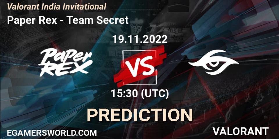 Paper Rex vs Team Secret: Match Prediction. 19.11.22, VALORANT, Valorant India Invitational