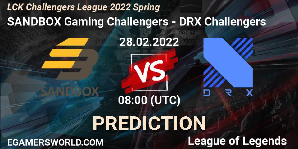 SANDBOX Gaming Challengers vs DRX Challengers: Match Prediction. 28.02.2022 at 08:00, LoL, LCK Challengers League 2022 Spring