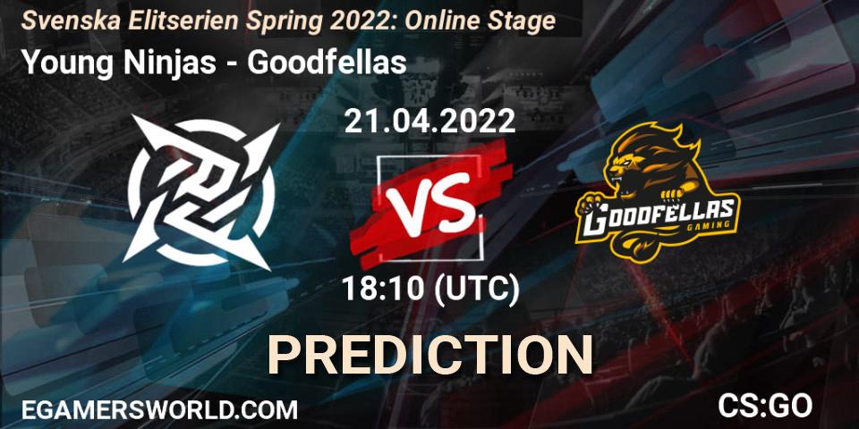 Young Ninjas vs Goodfellas: Match Prediction. 21.04.2022 at 18:10, Counter-Strike (CS2), Svenska Elitserien Spring 2022: Online Stage