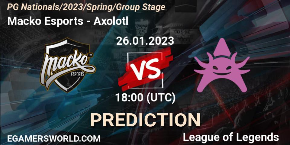 Macko Esports vs Axolotl: Match Prediction. 26.01.2023 at 21:15, LoL, PG Nationals Spring 2023 - Group Stage