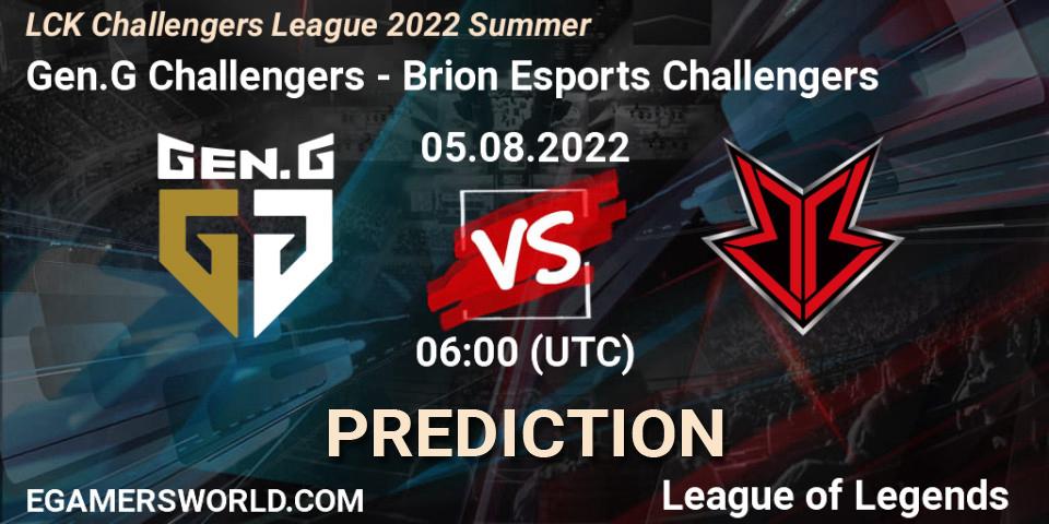 Gen.G Challengers vs Brion Esports Challengers: Match Prediction. 05.08.2022 at 06:00, LoL, LCK Challengers League 2022 Summer