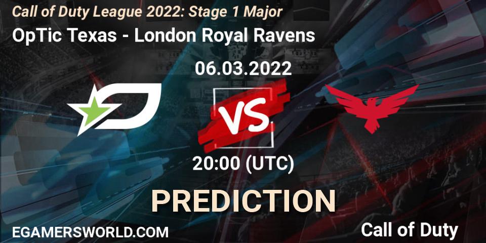 OpTic Texas vs London Royal Ravens: Match Prediction. 06.03.2022 at 20:00, Call of Duty, Call of Duty League 2022: Stage 1 Major