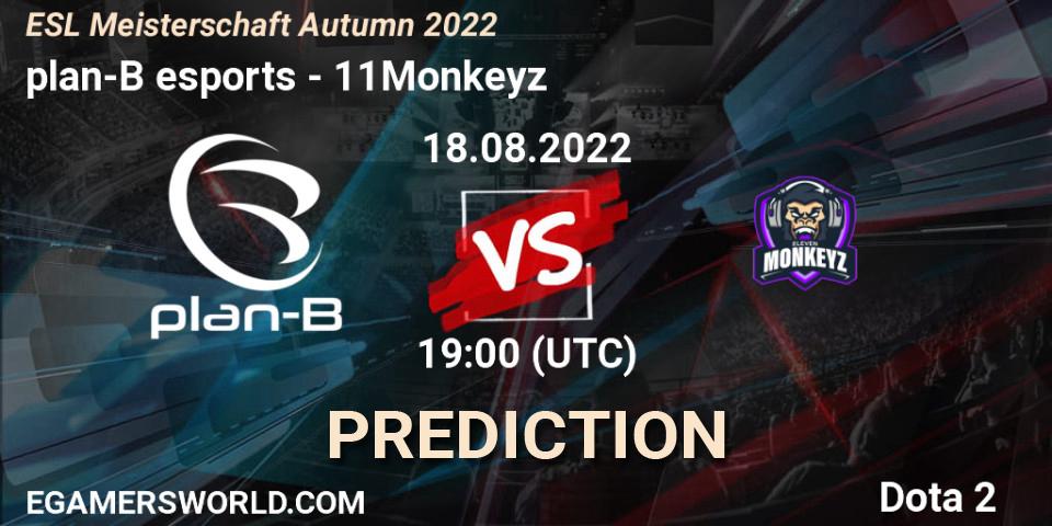 plan-B esports vs 11Monkeyz: Match Prediction. 18.08.2022 at 19:05, Dota 2, ESL Meisterschaft Autumn 2022