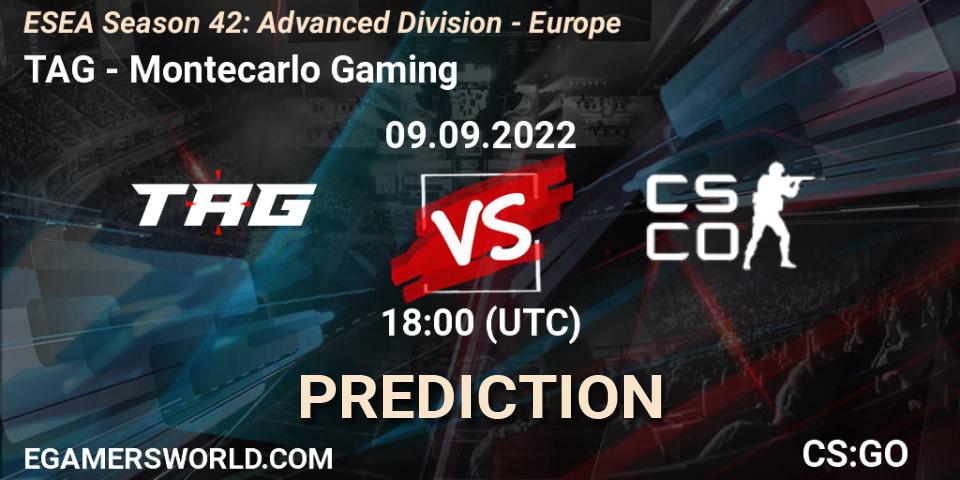 TAG vs Montecarlo Gaming: Match Prediction. 09.09.2022 at 18:00, Counter-Strike (CS2), ESEA Season 42: Advanced Division - Europe