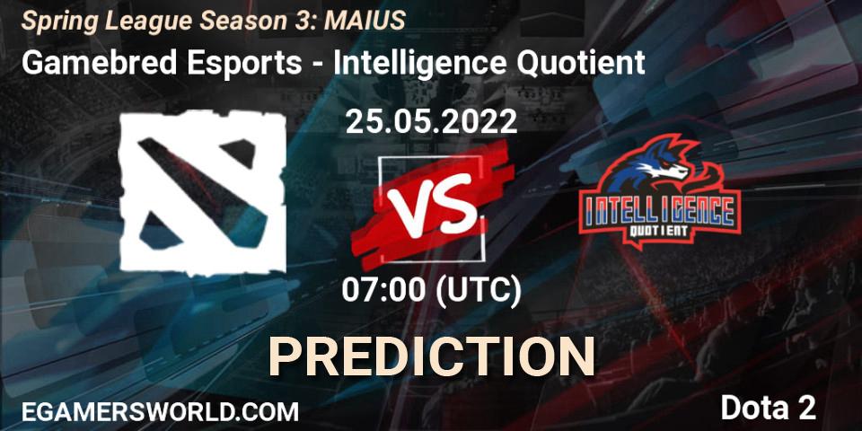 Gamebred Esports vs Intelligence Quotient: Match Prediction. 25.05.2022 at 07:07, Dota 2, Spring League Season 3: MAIUS
