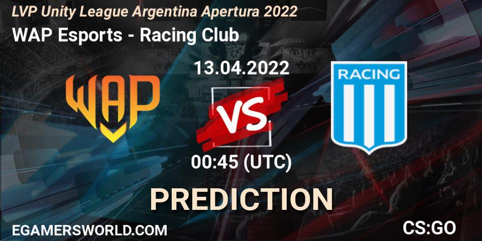 WAP Esports vs Racing Club: Match Prediction. 13.04.2022 at 00:45, Counter-Strike (CS2), LVP Unity League Argentina Apertura 2022