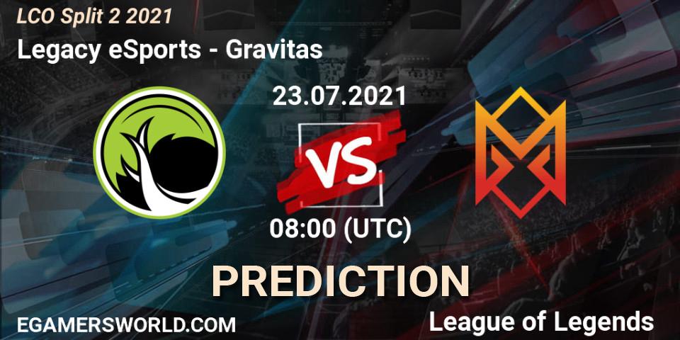 Legacy eSports vs Gravitas: Match Prediction. 23.07.21, LoL, LCO Split 2 2021