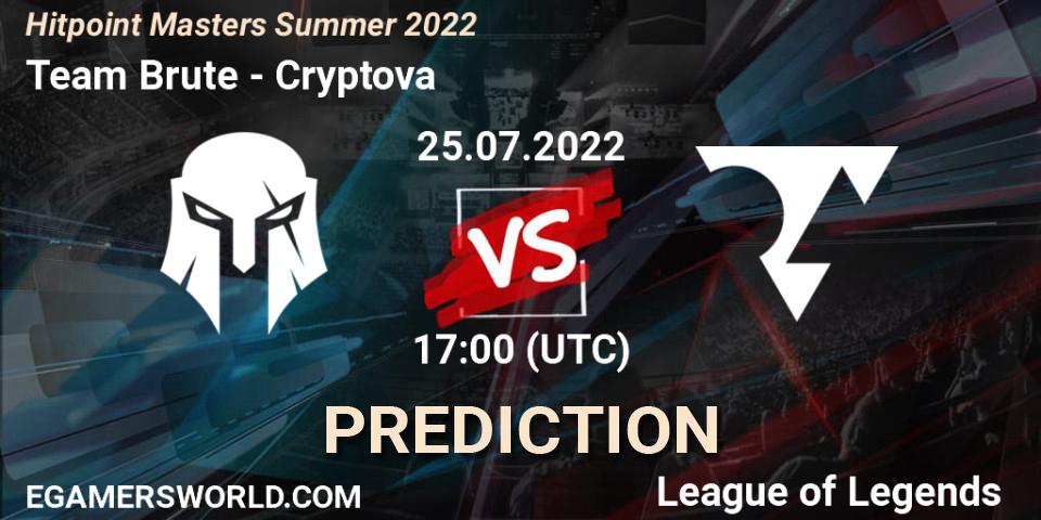 Team Brute vs Cryptova: Match Prediction. 25.07.2022 at 17:00, LoL, Hitpoint Masters Summer 2022