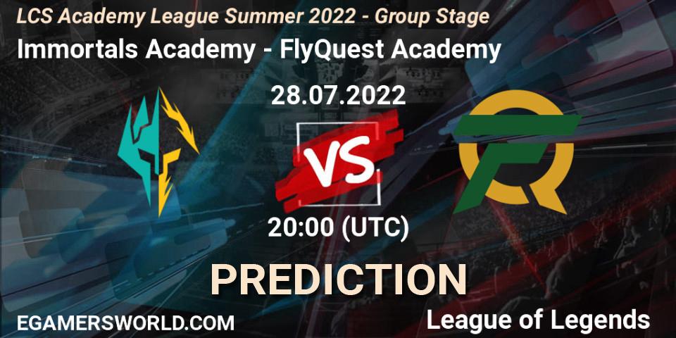 Immortals Academy vs FlyQuest Academy: Match Prediction. 28.07.2022 at 20:00, LoL, LCS Academy League Summer 2022 - Group Stage