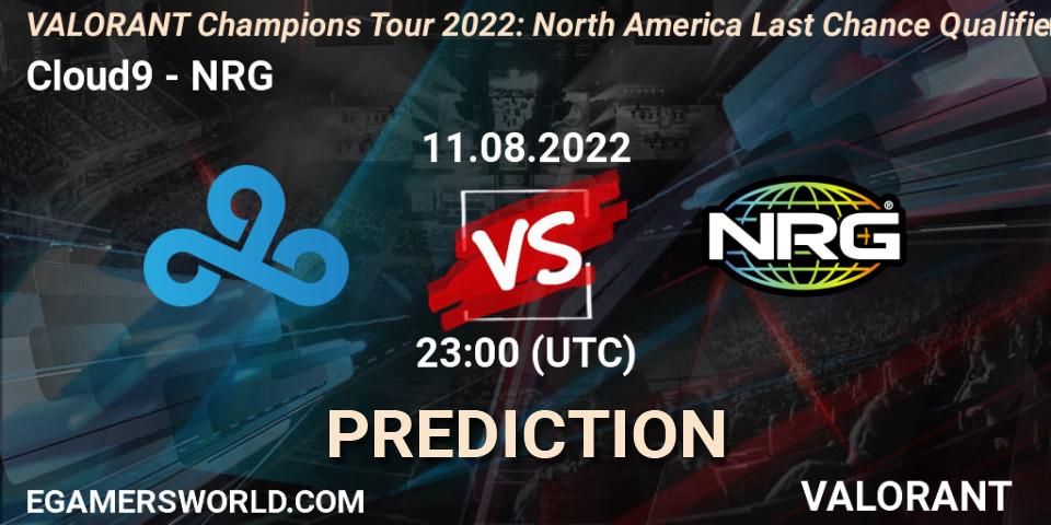 Cloud9 vs NRG: Match Prediction. 12.08.2022 at 00:05, VALORANT, VCT 2022: North America Last Chance Qualifier