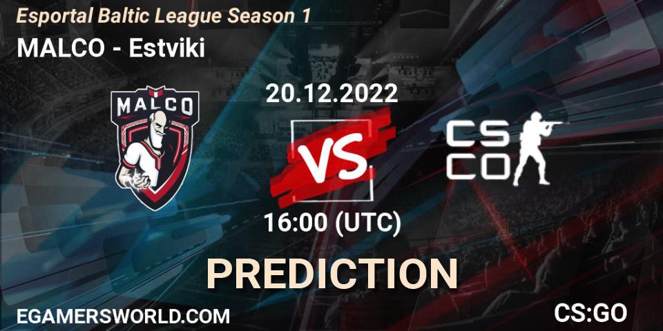 MALCO vs Estviki: Match Prediction. 20.12.2022 at 16:00, Counter-Strike (CS2), Esportal Baltic League Season 1