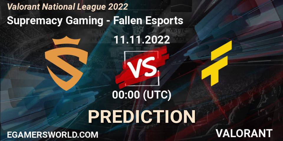 Supremacy Gaming vs Fallen Esports: Match Prediction. 11.11.2022 at 00:00, VALORANT, Valorant National League 2022