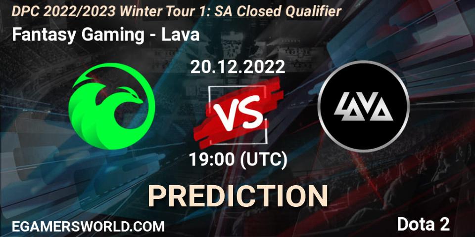 Fantasy Gaming vs Lava: Match Prediction. 20.12.2022 at 19:33, Dota 2, DPC 2022/2023 Winter Tour 1: SA Closed Qualifier