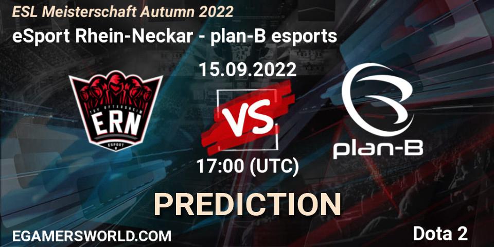 eSport Rhein-Neckar vs plan-B esports: Match Prediction. 15.09.2022 at 17:00, Dota 2, ESL Meisterschaft Autumn 2022