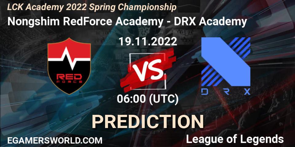 Nongshim RedForce Academy vs DRX Academy: Match Prediction. 19.11.2022 at 08:25, LoL, LCK Academy 2022 Spring Championship