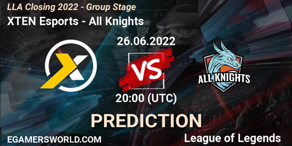 XTEN Esports vs All Knights: Match Prediction. 26.06.2022 at 23:30, LoL, LLA Closing 2022 - Group Stage