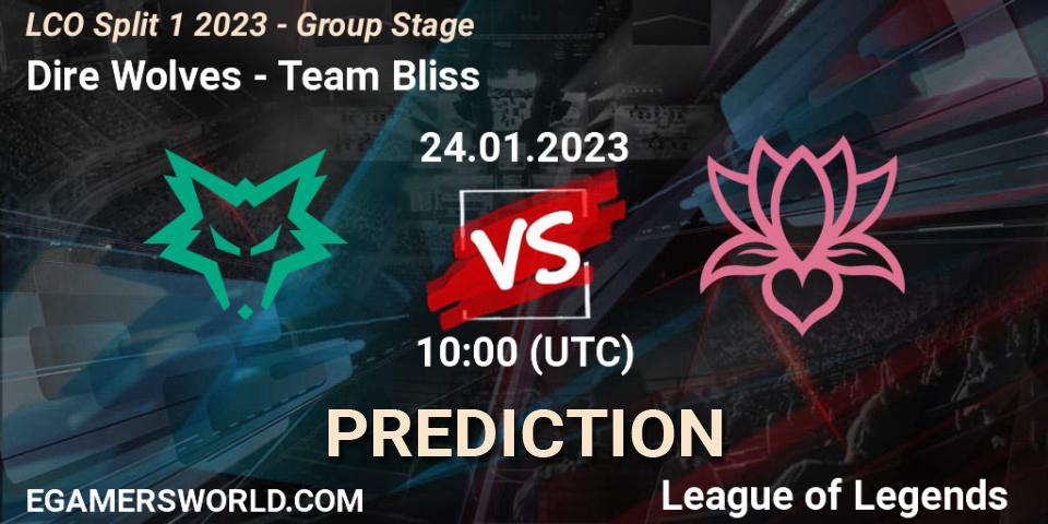 Dire Wolves vs Team Bliss: Match Prediction. 24.01.2023 at 09:00, LoL, LCO Split 1 2023 - Group Stage
