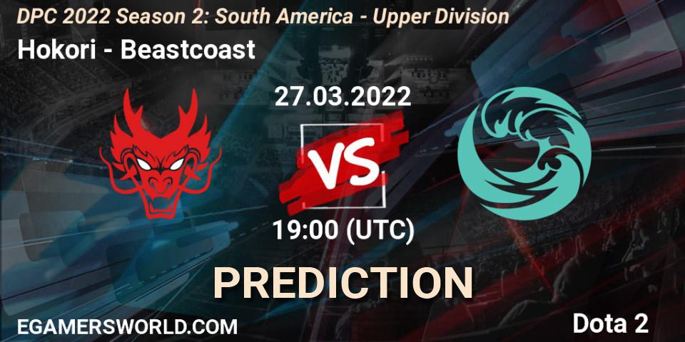 Hokori vs Beastcoast: Match Prediction. 27.03.2022 at 19:05, Dota 2, DPC 2021/2022 Tour 2 (Season 2): SA Division I (Upper)