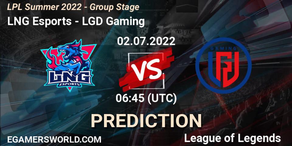LNG Esports vs LGD Gaming: Match Prediction. 02.07.2022 at 07:00, LoL, LPL Summer 2022 - Group Stage