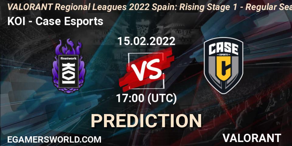 KOI vs Case Esports: Match Prediction. 15.02.2022 at 17:00, VALORANT, VALORANT Regional Leagues 2022 Spain: Rising Stage 1 - Regular Season