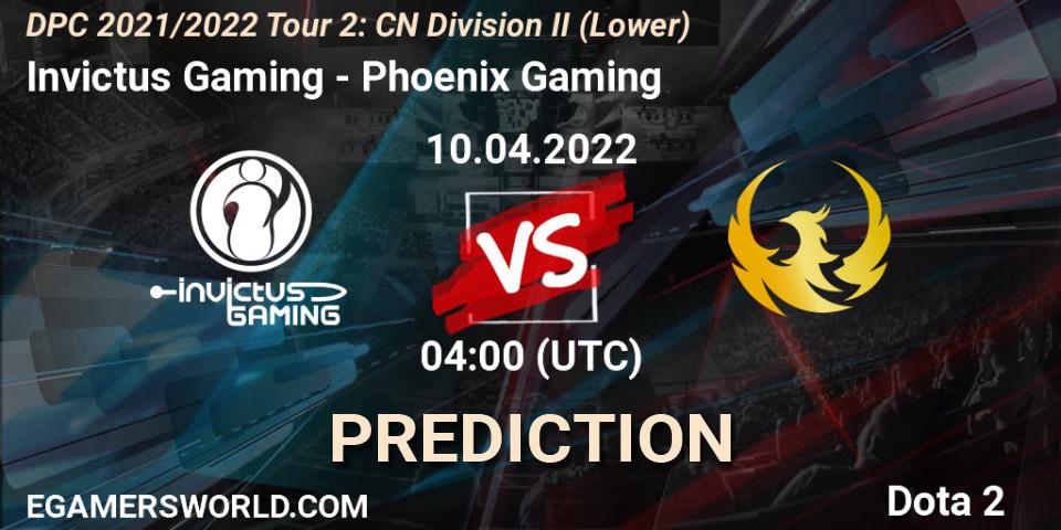 Invictus Gaming vs Phoenix Gaming: Match Prediction. 15.04.2022 at 07:03, Dota 2, DPC 2021/2022 Tour 2: CN Division II (Lower)