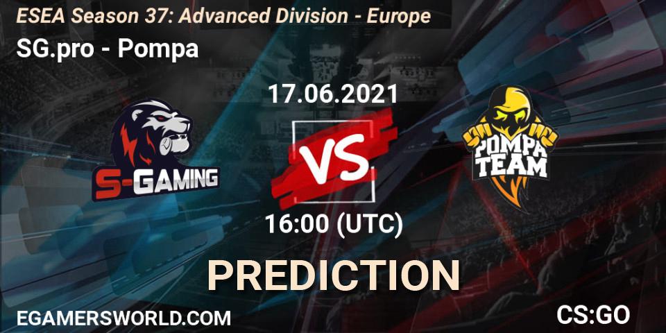 SG.pro vs Pompa: Match Prediction. 17.06.2021 at 16:00, Counter-Strike (CS2), ESEA Season 37: Advanced Division - Europe