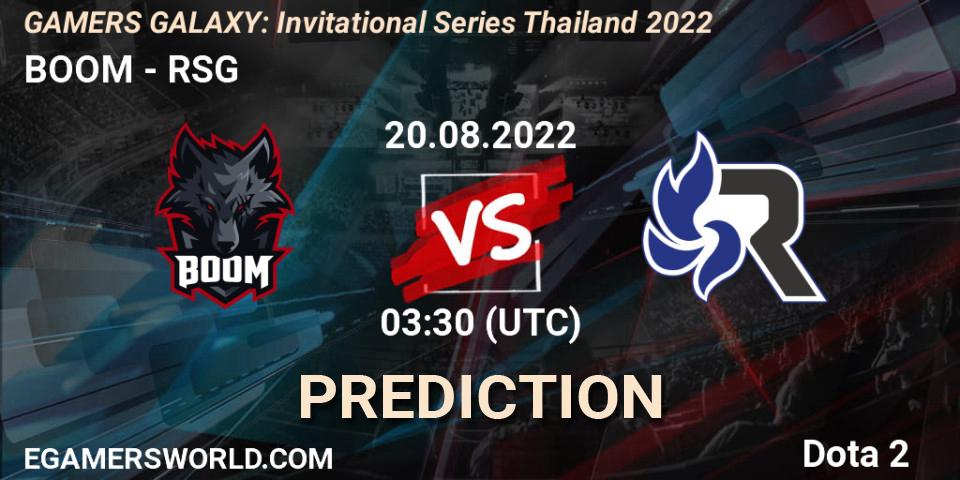 BOOM vs RSG: Match Prediction. 20.08.22, Dota 2, GAMERS GALAXY: Invitational Series Thailand 2022