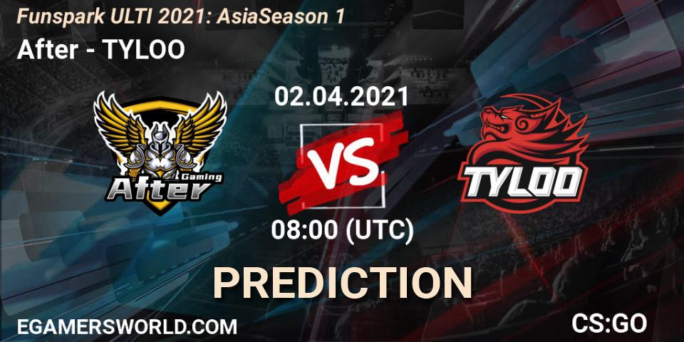 After vs TYLOO: Match Prediction. 02.04.2021 at 07:35, Counter-Strike (CS2), Funspark ULTI 2021: Asia Season 1