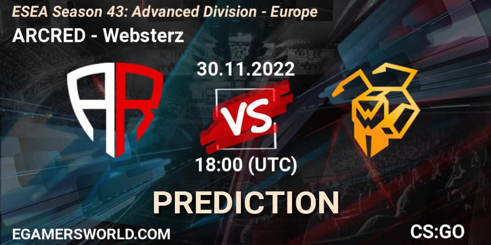 ARCRED vs Websterz: Match Prediction. 30.11.22, CS2 (CS:GO), ESEA Season 43: Advanced Division - Europe