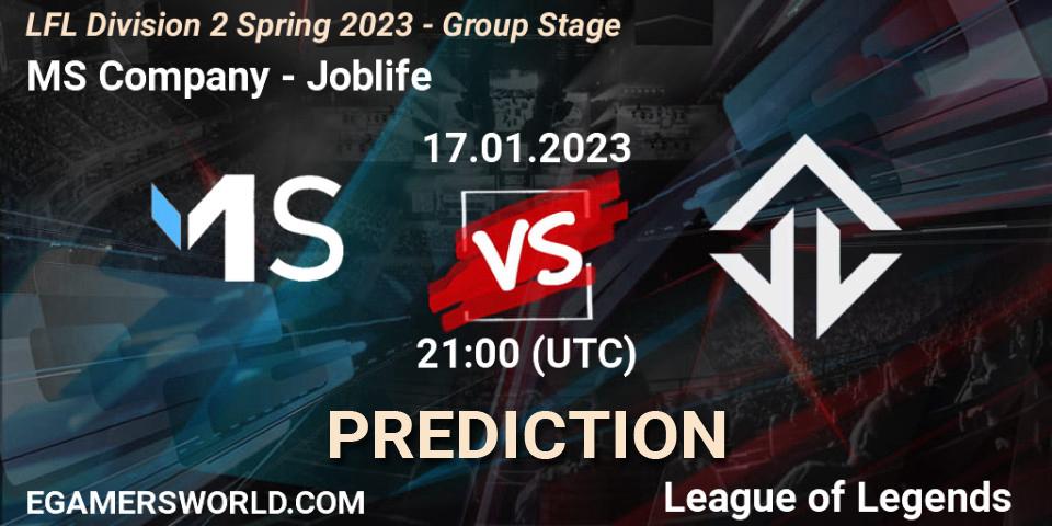 MS Company vs Joblife: Match Prediction. 17.01.2023 at 21:00, LoL, LFL Division 2 Spring 2023 - Group Stage