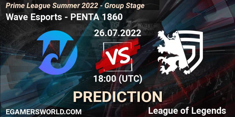 Wave Esports vs PENTA 1860: Match Prediction. 26.07.2022 at 18:00, LoL, Prime League Summer 2022 - Group Stage