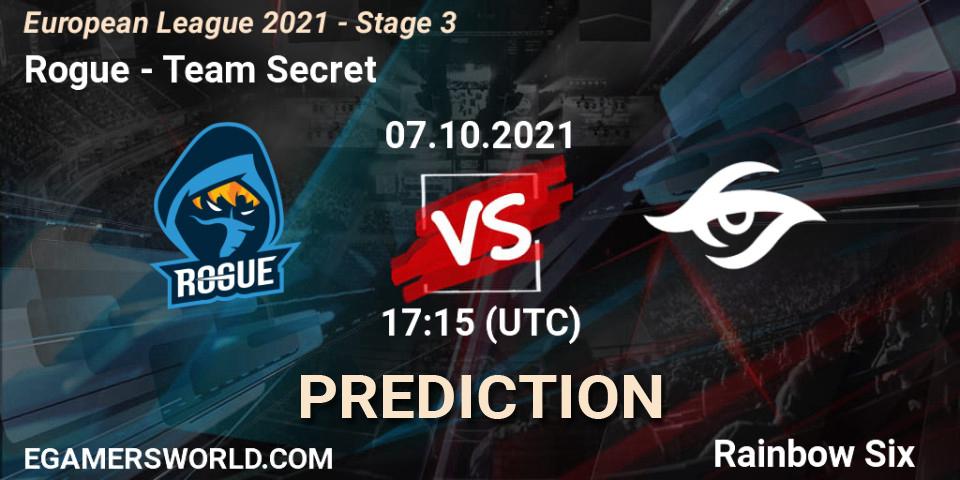 Rogue vs Team Secret: Match Prediction. 07.10.2021 at 17:15, Rainbow Six, European League 2021 - Stage 3