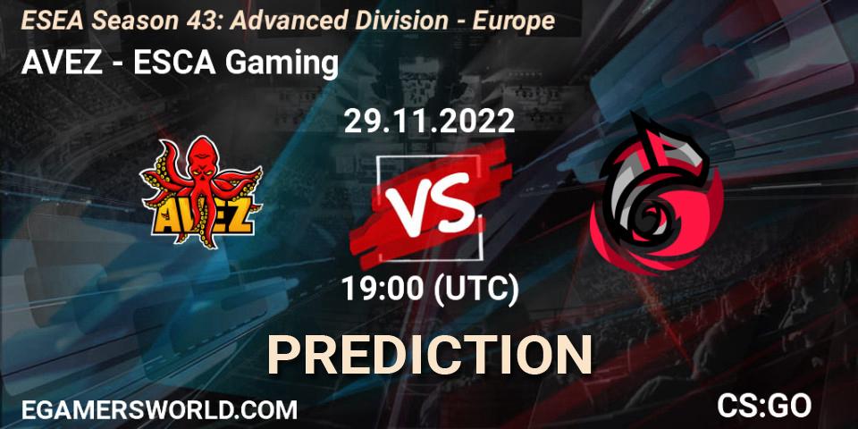 AVEZ vs ESCA Gaming: Match Prediction. 29.11.22, CS2 (CS:GO), ESEA Season 43: Advanced Division - Europe