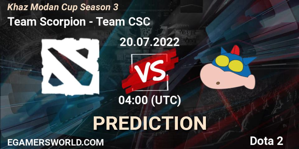 Team Scorpion vs Team CSC: Match Prediction. 20.07.2022 at 04:06, Dota 2, Khaz Modan Cup Season 3