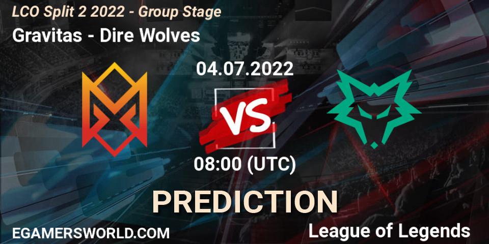 Gravitas vs Dire Wolves: Match Prediction. 04.07.2022 at 08:00, LoL, LCO Split 2 2022 - Group Stage