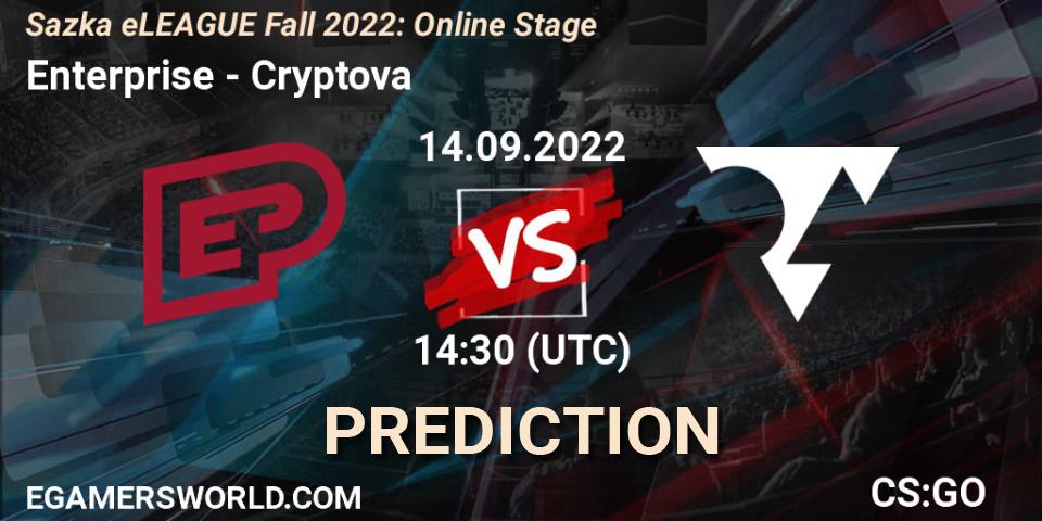 Enterprise vs Cryptova: Match Prediction. 14.09.2022 at 14:30, Counter-Strike (CS2), Sazka eLEAGUE Fall 2022: Online Stage