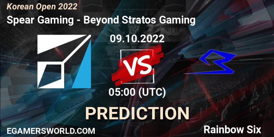 Spear Gaming vs Beyond Stratos Gaming: Match Prediction. 09.10.2022 at 05:00, Rainbow Six, Korean Open 2022