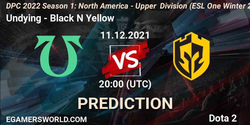 Undying vs Black N Yellow: Match Prediction. 11.12.2021 at 21:53, Dota 2, DPC 2022 Season 1: North America - Upper Division (ESL One Winter 2021)