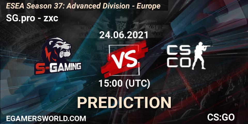 SG.pro vs zxc: Match Prediction. 24.06.2021 at 15:00, Counter-Strike (CS2), ESEA Season 37: Advanced Division - Europe