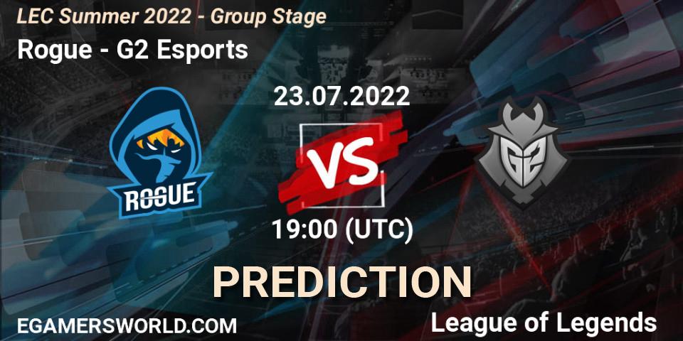 Rogue vs G2 Esports: Match Prediction. 23.07.2022 at 18:00, LoL, LEC Summer 2022 - Group Stage