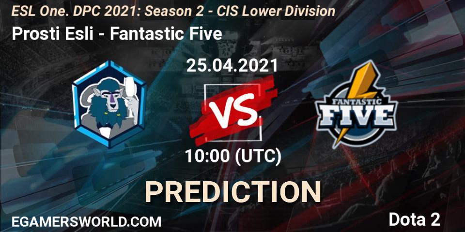 Prosti Esli vs Fantastic Five: Match Prediction. 25.04.2021 at 09:55, Dota 2, ESL One. DPC 2021: Season 2 - CIS Lower Division