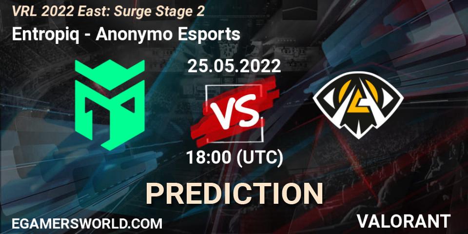 Entropiq vs Anonymo Esports: Match Prediction. 25.05.2022 at 19:00, VALORANT, VRL 2022 East: Surge Stage 2