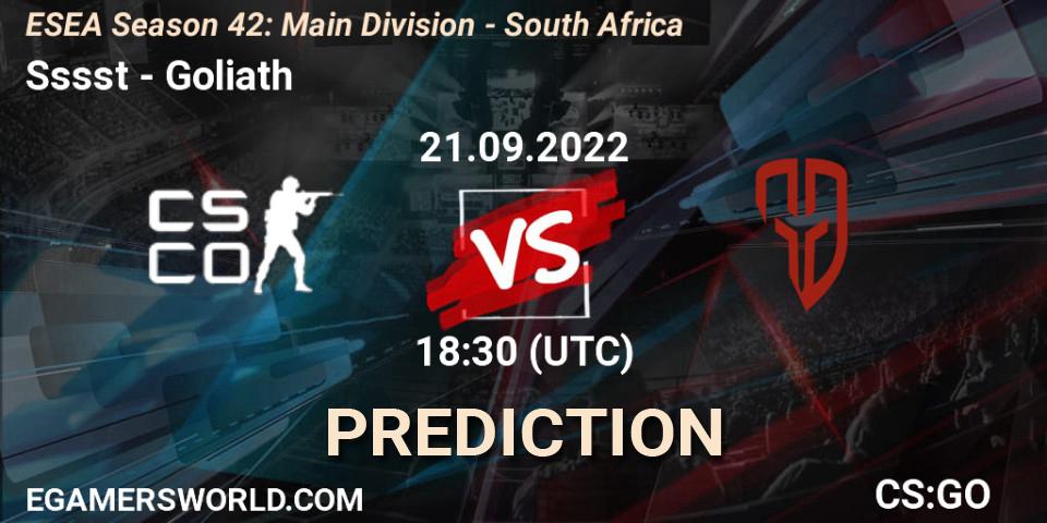 Sssst vs Goliath: Match Prediction. 22.09.22, CS2 (CS:GO), ESEA Season 42: Main Division - South Africa