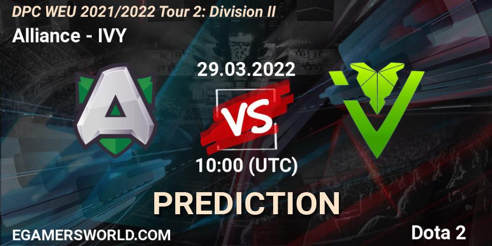 Alliance vs IVY: Match Prediction. 29.03.22, Dota 2, DPC 2021/2022 Tour 2: WEU Division II (Lower) - DreamLeague Season 17