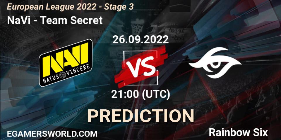 NaVi vs Team Secret: Match Prediction. 26.09.22, Rainbow Six, European League 2022 - Stage 3