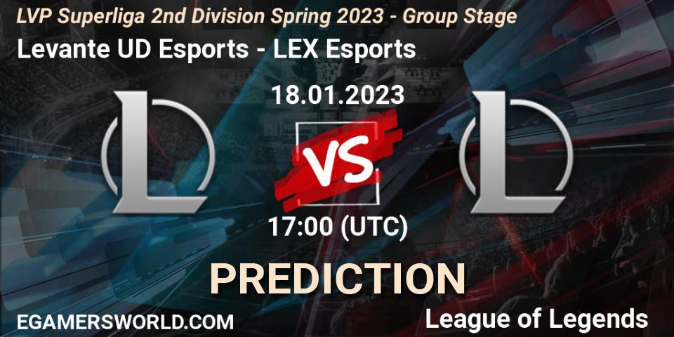 Levante UD Esports vs LEX Esports: Match Prediction. 18.01.2023 at 17:00, LoL, LVP Superliga 2nd Division Spring 2023 - Group Stage