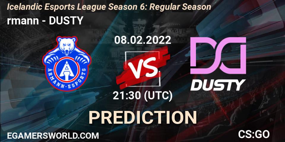 Ármann vs DUSTY: Match Prediction. 08.02.2022 at 21:30, Counter-Strike (CS2), Icelandic Esports League Season 6: Regular Season