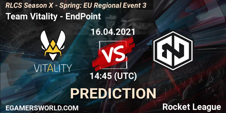 Team Vitality vs EndPoint: Match Prediction. 16.04.2021 at 14:45, Rocket League, RLCS Season X - Spring: EU Regional Event 3