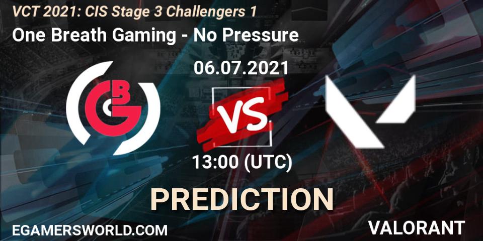 One Breath Gaming vs No Pressure: Match Prediction. 06.07.2021 at 13:00, VALORANT, VCT 2021: CIS Stage 3 Challengers 1